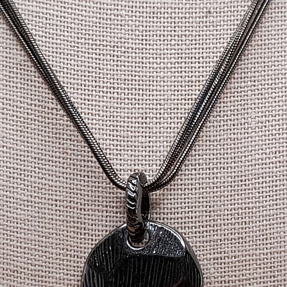 Chico's Red Glass Pendant Necklace, Snake Chains, Gunmetal Gray, 20" - Picture 5 of 11